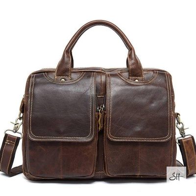 Genuine Leather Men's Handbag for Laptops Clutches & Bags