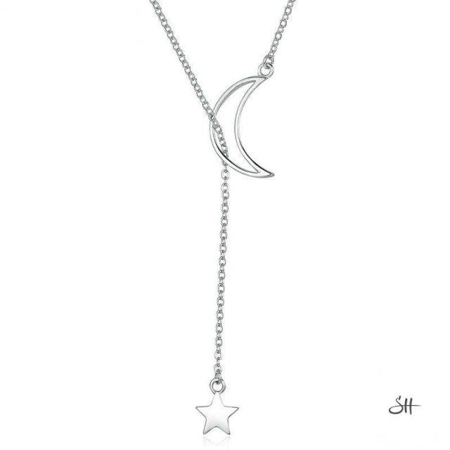 Silver Moon and Star Necklace Jewelry