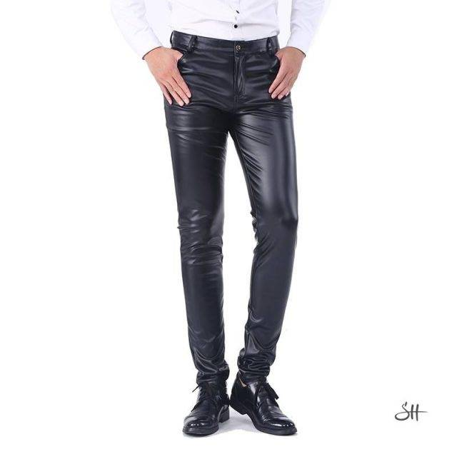 Men's Solid Leather Pants Men Trousers
