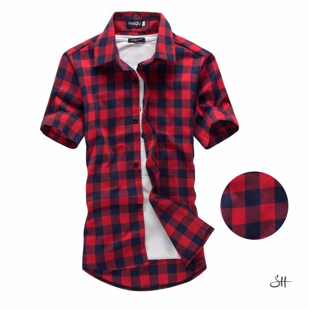 Summer Short-Sleeved Plaid Cotton Men&rsquo;s Shirt