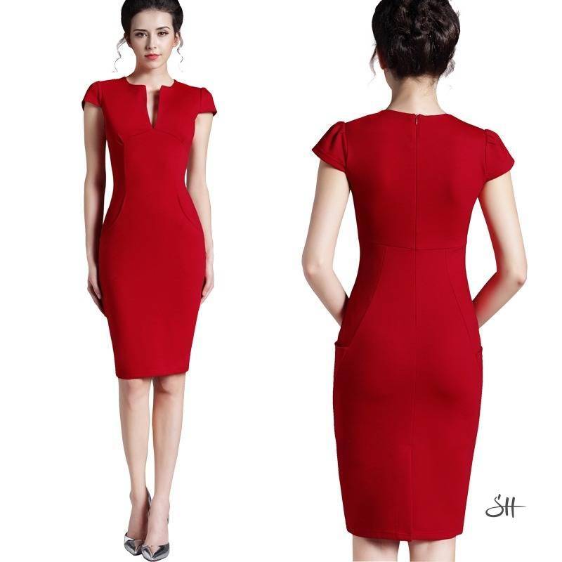 Women's V Neck Formal Pencil Bodycon Dress