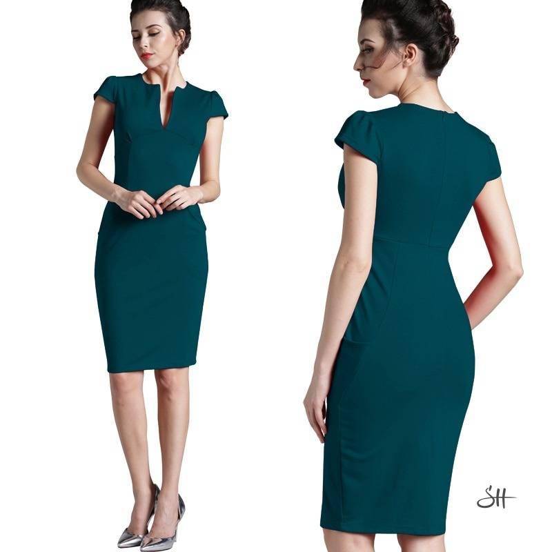 Women's V Neck Formal Pencil Bodycon Dress