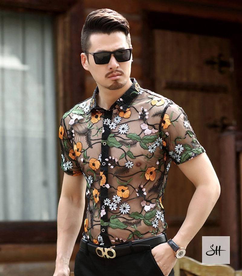 Luxury Embroidery Floral Lace Men Shirt