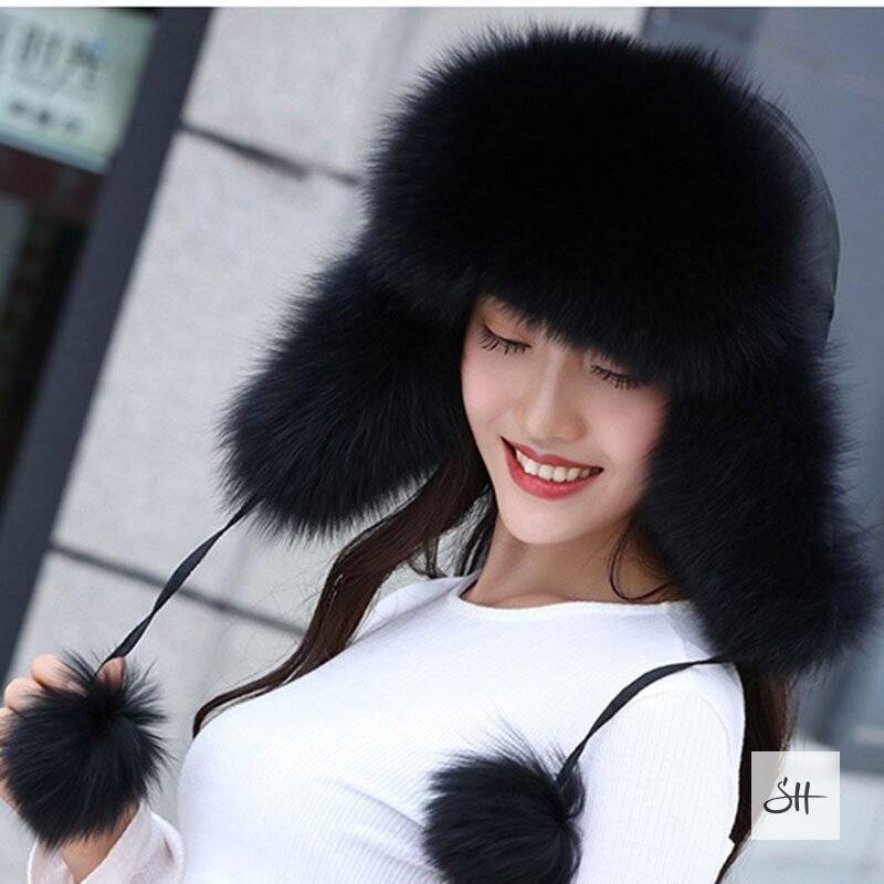 Women's Real Fox Fur Hat With Ear-flap Women's Real Fox Fur Hat With Ear-flap