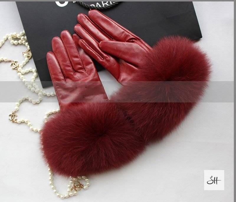 Women's Luxury Leather Gloves With Real Fox Fur