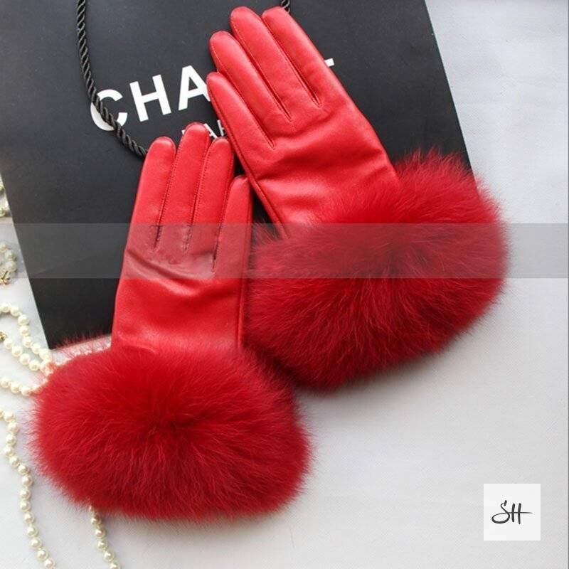 Women's Luxury Leather Gloves With Real Fox Fur