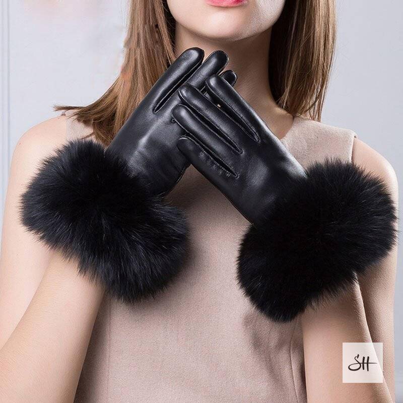 Women's Luxury Leather Gloves With Real Fox Fur