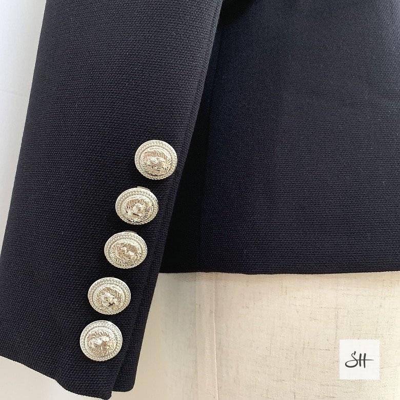 Women's Double Breasted Silver Lion Buttons Blazer Women's Double Breasted Silver Lion Buttons Blazer