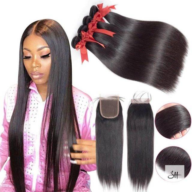 Peruvian Natural Color Human Hair Weave Bundles With Closure Human Hair Wigs & Extension Bundles