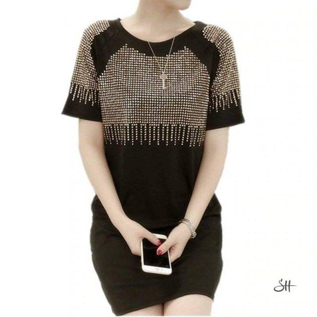 Women's Sexy Rivet Diamonds Dress Shirt Mini Dresses