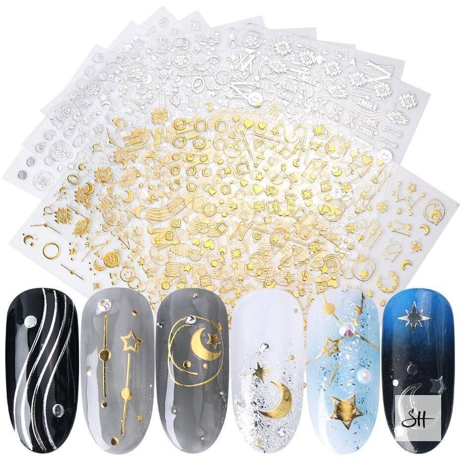 Embossed 3D Gold & Silver Nail Art Sticker