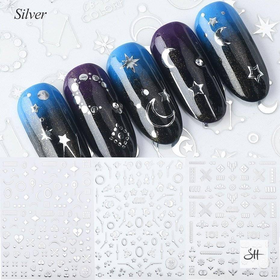 Embossed 3D Gold & Silver Nail Art Sticker