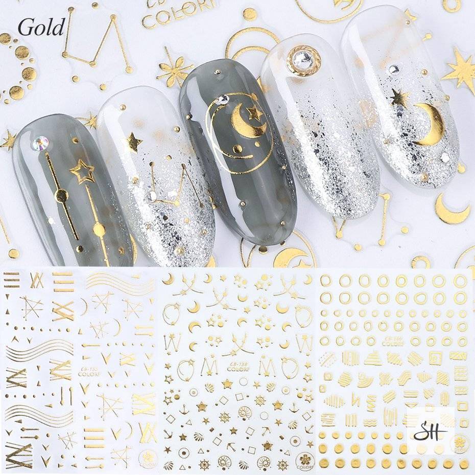 Embossed 3D Gold & Silver Nail Art Sticker