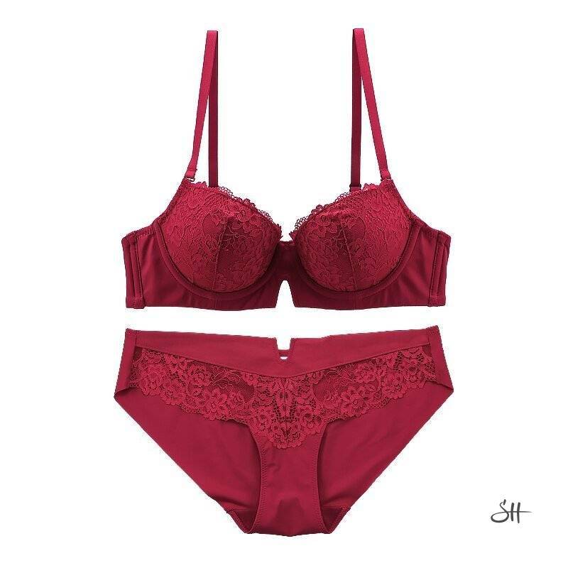 2Pcs Seamless Floral Lace Lingerie Set