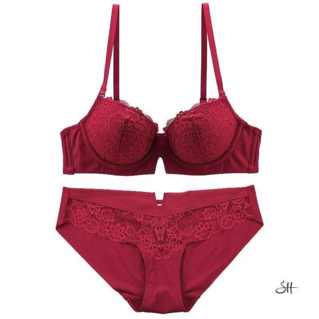 2Pcs Seamless Floral Lace Lingerie Set Women's Underwear