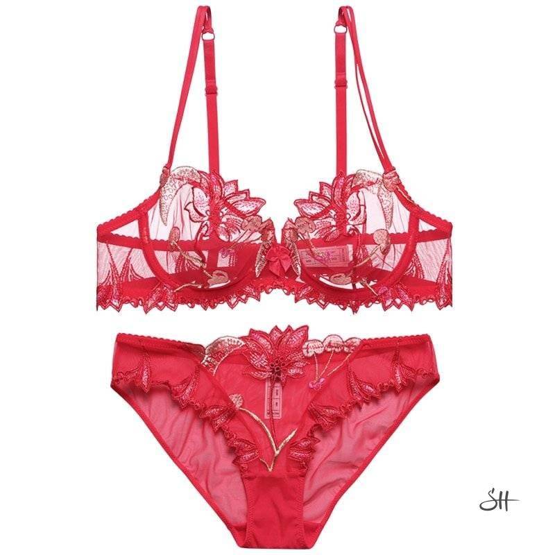 Women's Transparent Kawaii Cherry Embroidery Lingerie Set