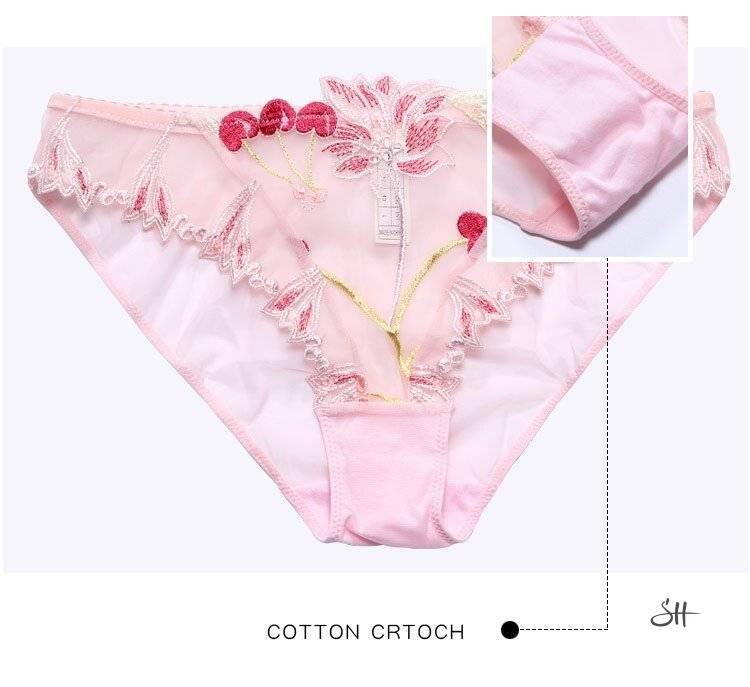 Women's Transparent Kawaii Cherry Embroidery Lingerie Set