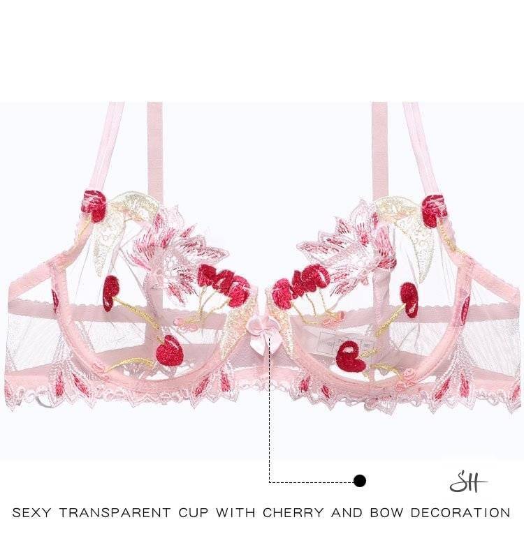 Women's Transparent Kawaii Cherry Embroidery Lingerie Set