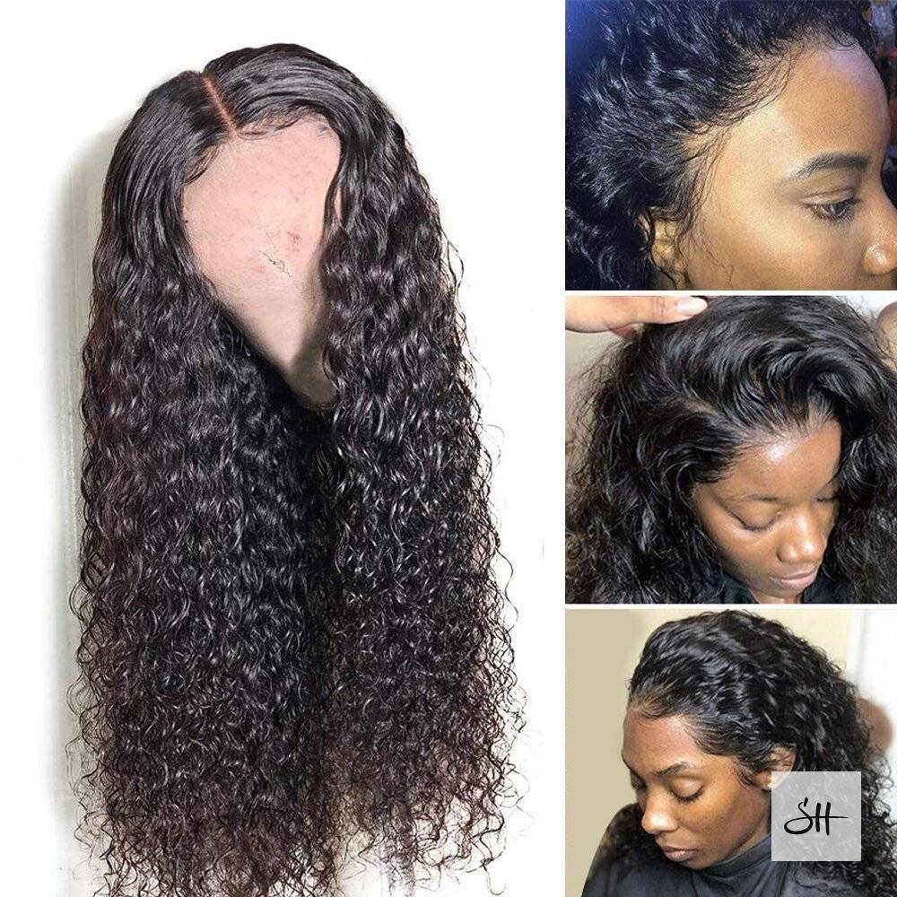 Mongolian Water Wave Lace Frontal Human Hair Wigs Pre-Plucked With Baby Hair