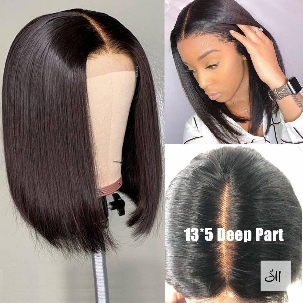 Short Lace Front Peruvian Human Hair Bob Wigs