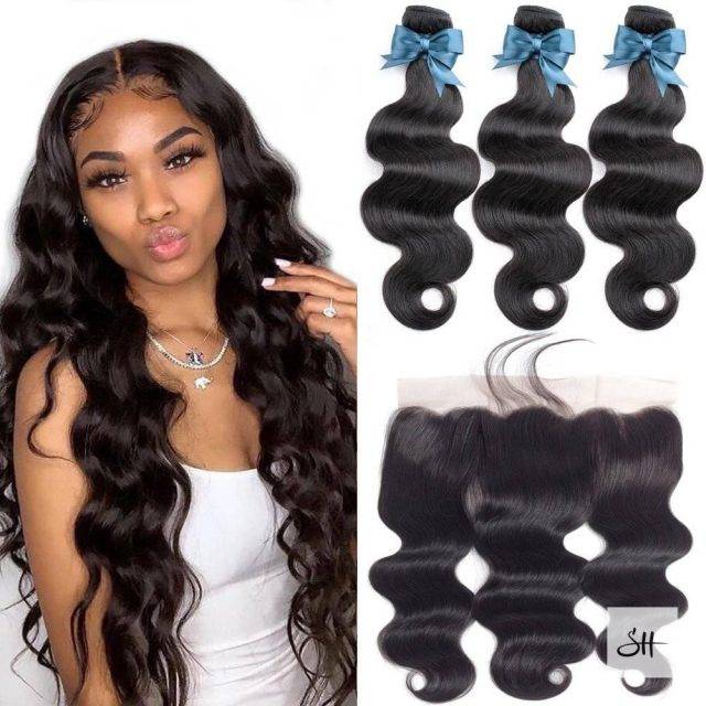 Brazilian Body Wave Hair Weave Bundles With Lace Frontal Closure Human Hair Wigs & Extension Bundles