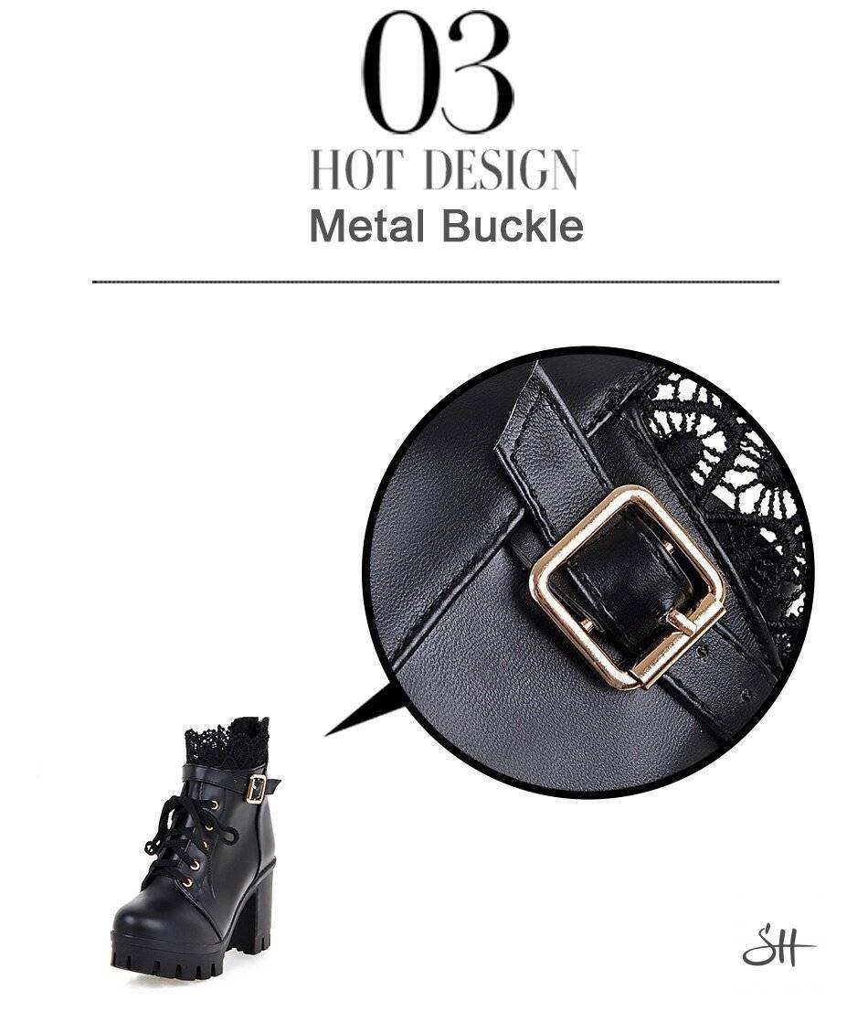 Gdgydh 2020 Spring News Ankle Boots Thick High Heels Women Boots Sexy Lacing Round Toe Platform Ladies Shoes Large Sizes 34-43