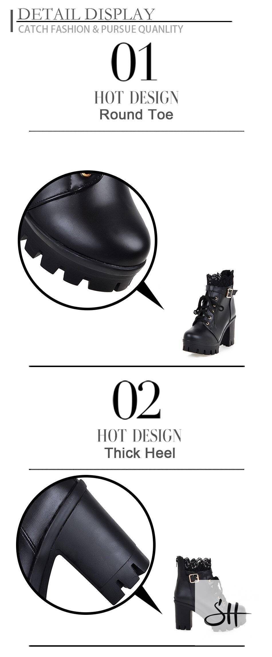 Gdgydh 2020 Spring News Ankle Boots Thick High Heels Women Boots Sexy Lacing Round Toe Platform Ladies Shoes Large Sizes 34-43