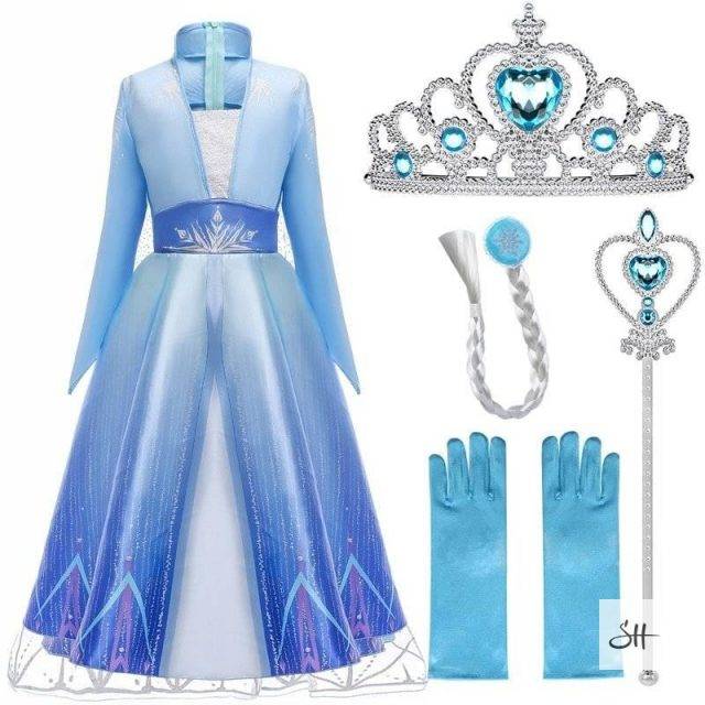 Elsa Dresses For Girls Princess Party Elsa Costume Snow Queen 2 Cosplay Elza Vestidos Hair Accessory Set Halloween Girls Clothes