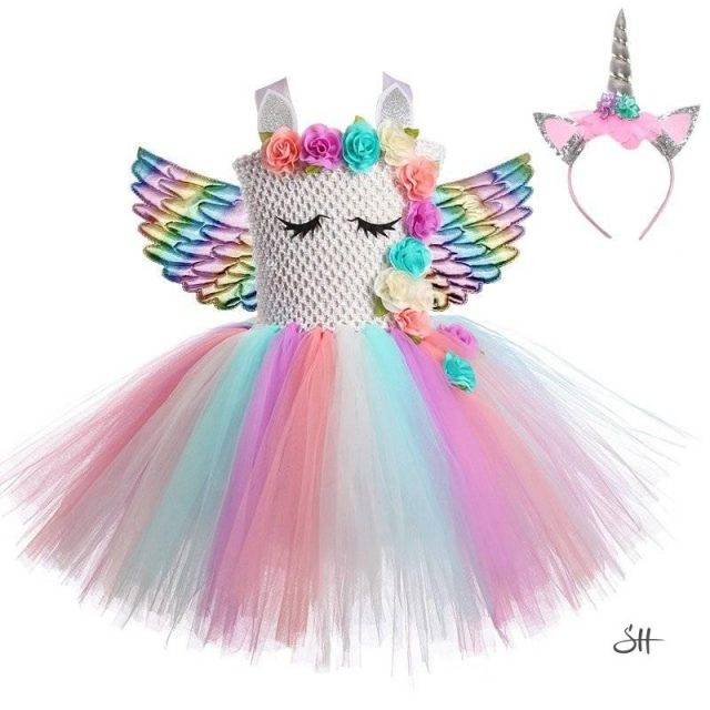 Unicorn Dress Princess Baby Girls Dresses For Girls Party Cosplay Rainbow Kids Birthday Halloween Unicorn Costume With Wings