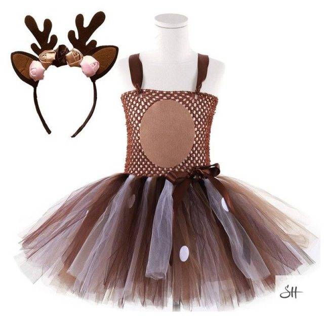 Deer Tutu Dress Baby Girls Dresses for Girls Halloween Costume For Kids Elk Cosplay Christmas Birthday Party Dress With Headband