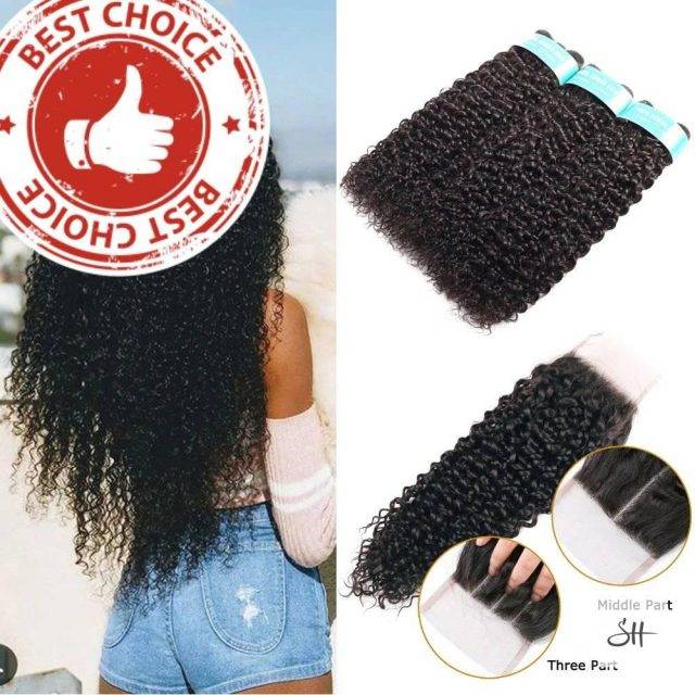 Malaysian Kinky Curly Human Hair Bundles With Closure Human Hair Wigs & Extension Bundles