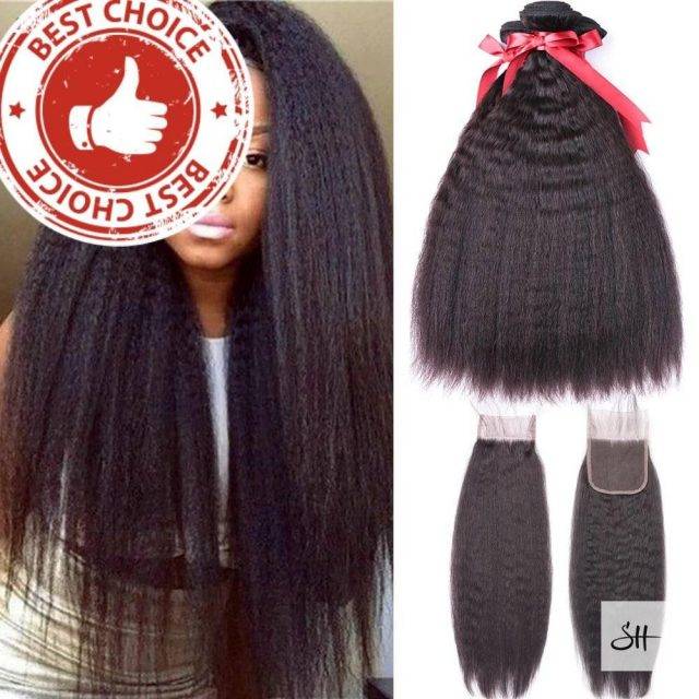 Kinky Straight Human Hair Bundles With Closure Human Hair Wigs & Extension Bundles