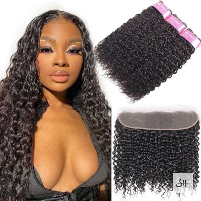 Brazilian Water Wave Human Hair Bundles With Closure Human Hair Wigs & Extension Bundles