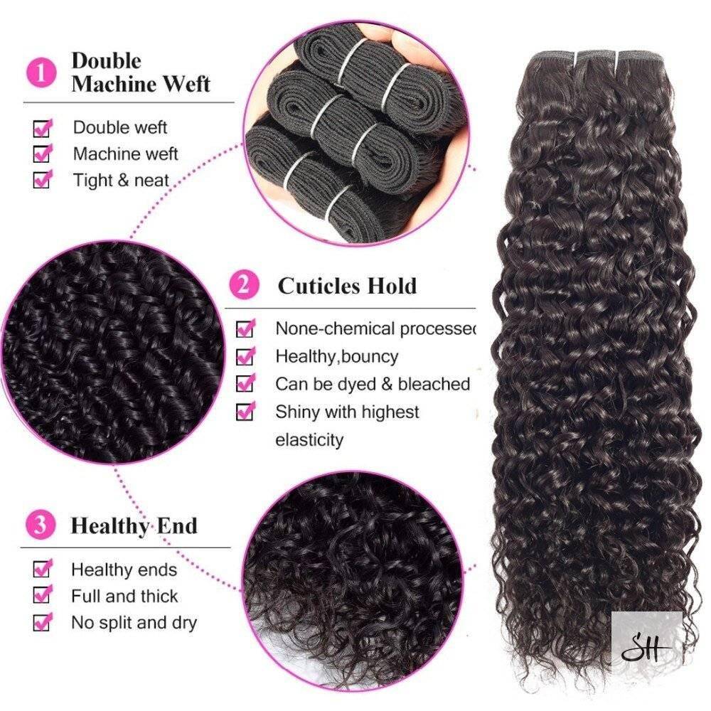 Curly Brazilian Water Wave Bundles With Closure